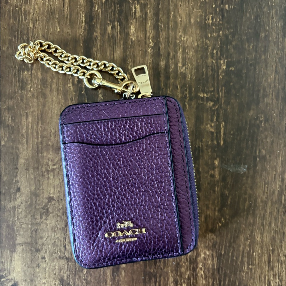 Coach Purple and Gold Key Card Holder with Luxurious Leather